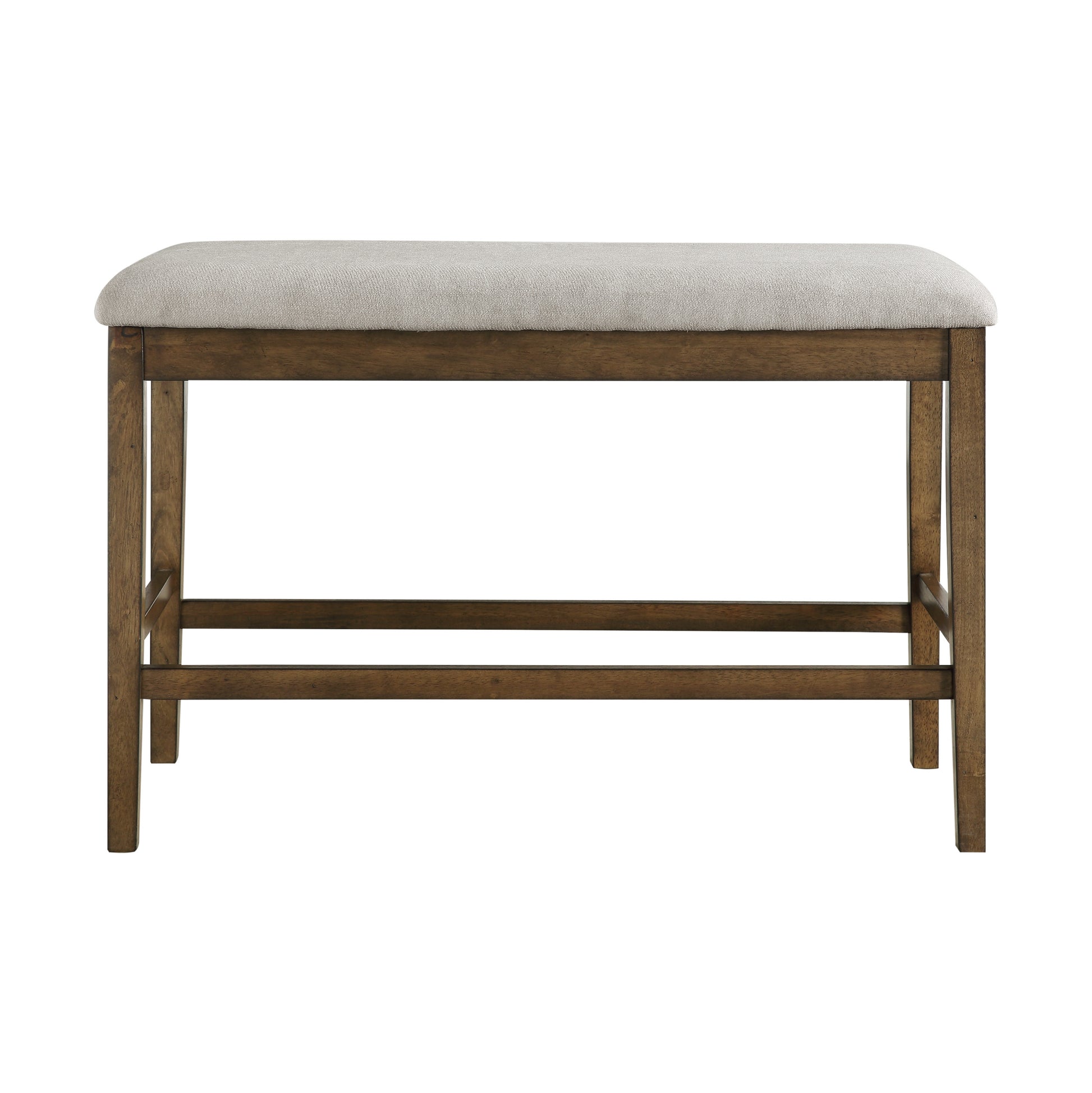 Wooden Frame Counter Height Bench Light Oak Finish Mindy Veneer Gray Textured Fabric Upholstery Dining Room Furniture Brown Mix Dining Room Wood