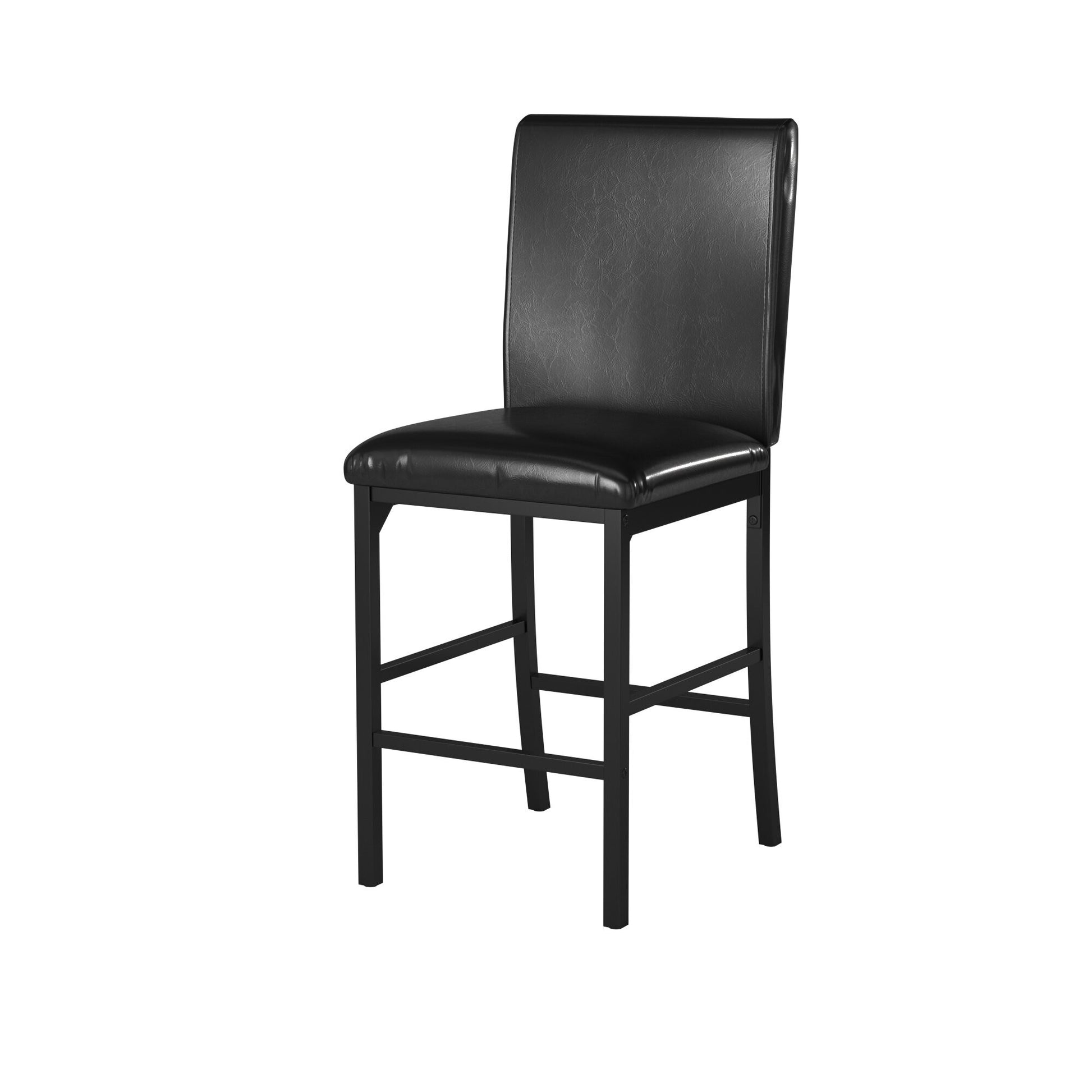 Metal Frame Counter Height Chairs Set Of 4 Brown Faux Leather Seat Black Metal Finish Dining Chairs Brown Dining Room Metal