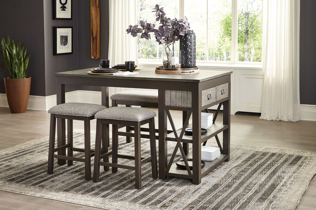 Casual Style Counter Height Dining 4Pc Set Gray Finish Table With Bench And 2X Stools Upholstered Cushion Seat Multifunctional Drawers Shelves Table Dining Kitchen Set Gray Seats 4 Dining Room Casual,Industrial Rectangular Dining Table With Chair And