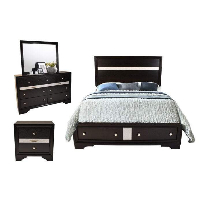 Matrix Traditional Style King 4 Pc Storage Bedroom Set Made With Wood In Black Box Spring Not Required King Black Wood 4 Piece Set Bedroom Bed Included,Dresser Included,Mirror Included,Nightstand Included Traditional Solid Wood Mdf Tufted Wood