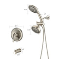 Shower System With Tub Spout Rain Shower Tub Set, High Pressure Dual 2 In 1 Shower Combo Faucet With Valve Brushed Nickel Abs
