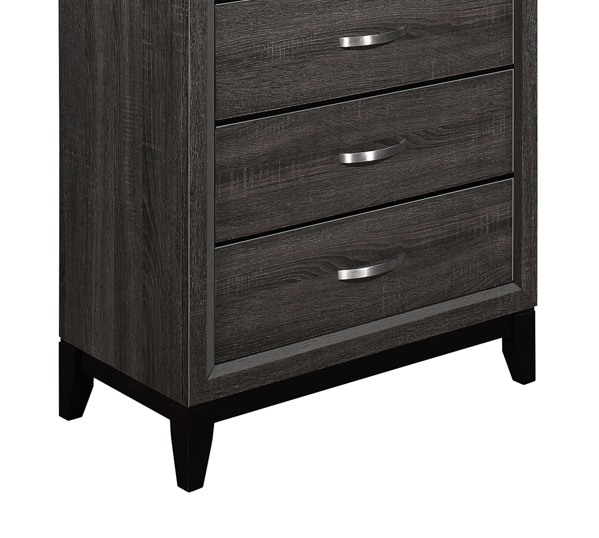 Contemporary Design Gray Finish 1Pc Chest Of Dovetail Drawers Polished Chrome Bar Pulls Bedroom Furniture Gray Bedroom Wood