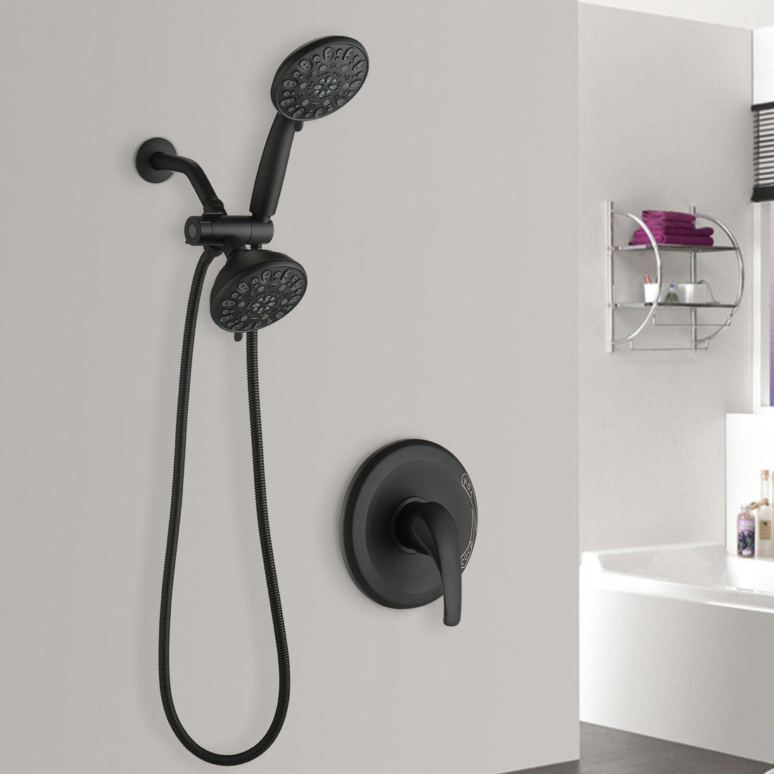 Wall Mounted Dual Function Shower System With Valve Matte Black Abs