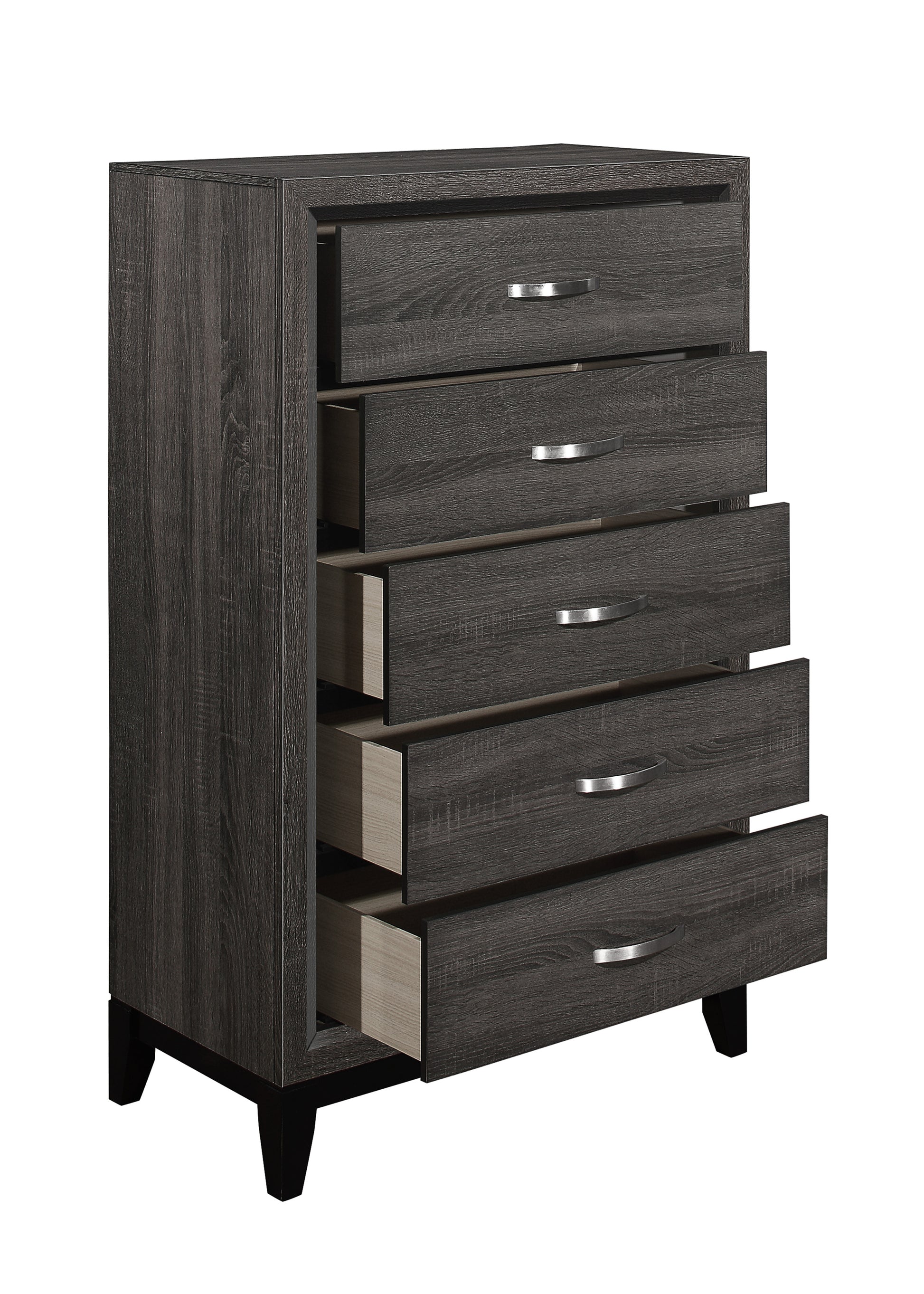 Contemporary Design Gray Finish 1Pc Chest Of Dovetail Drawers Polished Chrome Bar Pulls Bedroom Furniture Gray Bedroom Wood