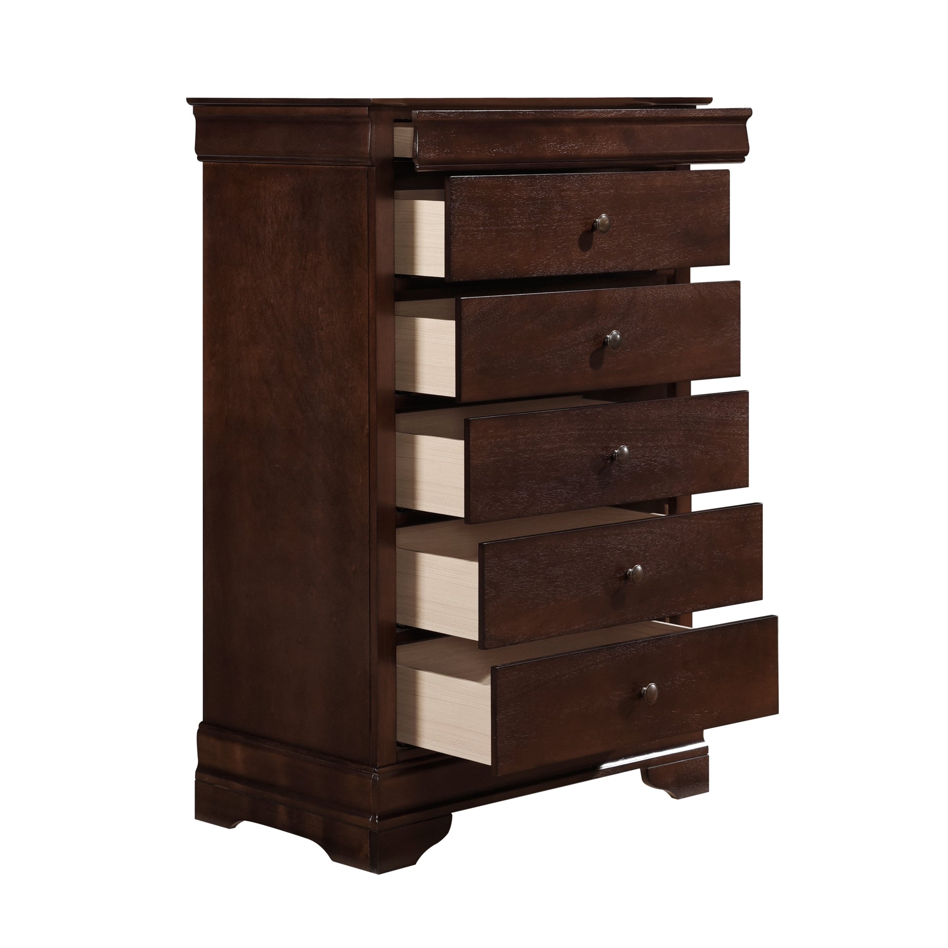 Louis Philippe Style 1Pc Chest Of Drawers Brown Cherry Finish Okume Veneer Bedroom Furniture Brown Mix Bedroom Traditional Wood