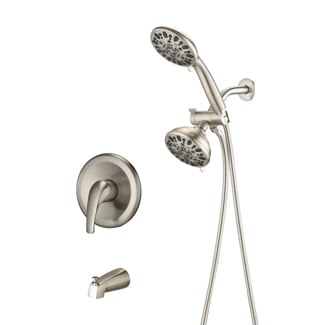 Shower System With Tub Spout Rain Shower Tub Set, High Pressure Dual 2 In 1 Shower Combo Faucet With Valve Brushed Nickel Abs