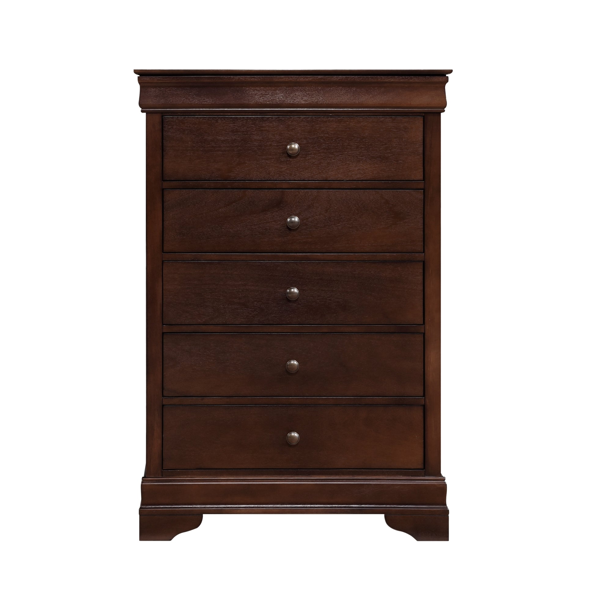 Louis Philippe Style 1Pc Chest Of Drawers Brown Cherry Finish Okume Veneer Bedroom Furniture Brown Mix Bedroom Traditional Wood