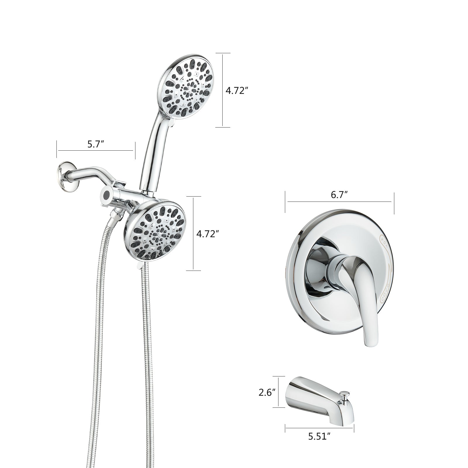 Shower System With Tub Spout Rain Shower Tub Set, High Pressure Dual 2 In 1 Shower Combo Faucet With Valve Chrome Abs