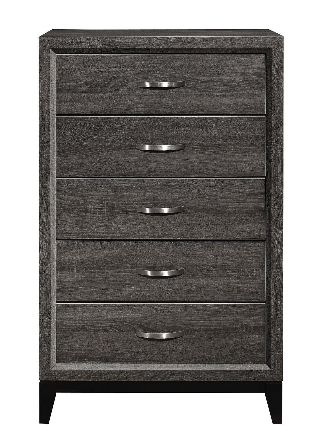 Contemporary Design Gray Finish 1Pc Chest Of Dovetail Drawers Polished Chrome Bar Pulls Bedroom Furniture Gray Bedroom Wood