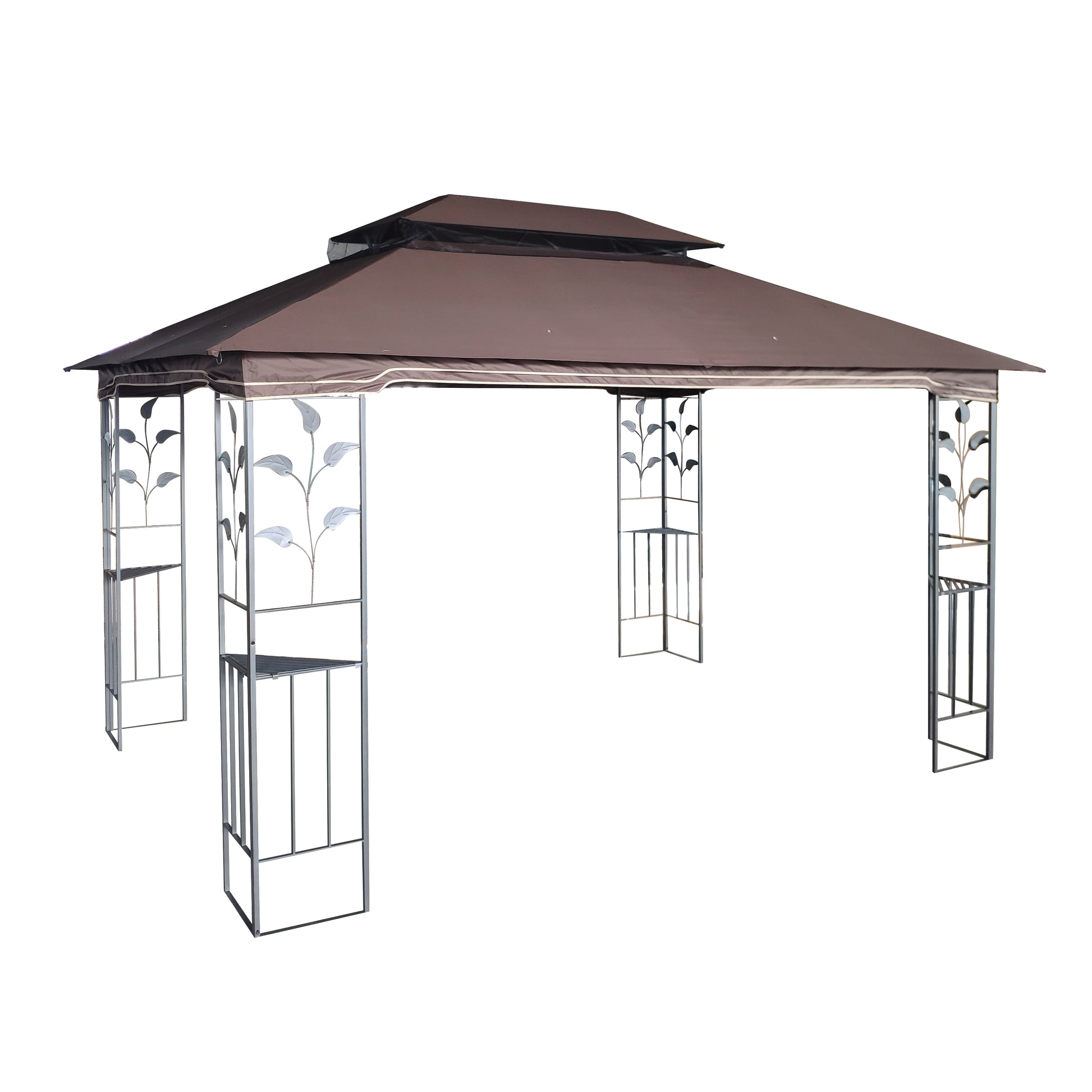 13X10 Outdoor Patio Gazebo Canopy Tent With Ventilated Double Roof And Mosquito Net Detachable Mesh Screen On All Sides ,Suitable For Lawn, Garden, Backyard And Deck,Brown Top Brown Metal