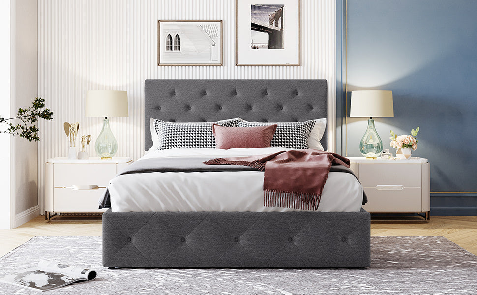 Full Size Upholstered Platform Bed With A Hydraulic Storage System Gray Gray Upholstered