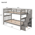 Stairway Twin Over Twin Bunk Bed With Storage And Guard Rail For Bedroom, Dorm, Gray Color Old Sku :Lp000109Aae Gray Solid Wood