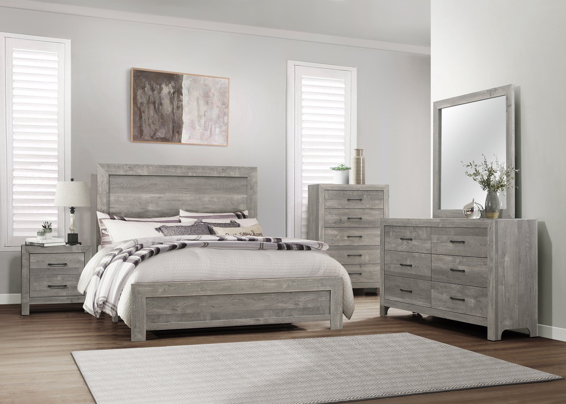 Rustic Gray Finish Full Size Panel Bed Wooden Bedroom Furniture 1Pc, Bed In A Box Box Spring Required Full Gray Bedroom Bed Frame Wood