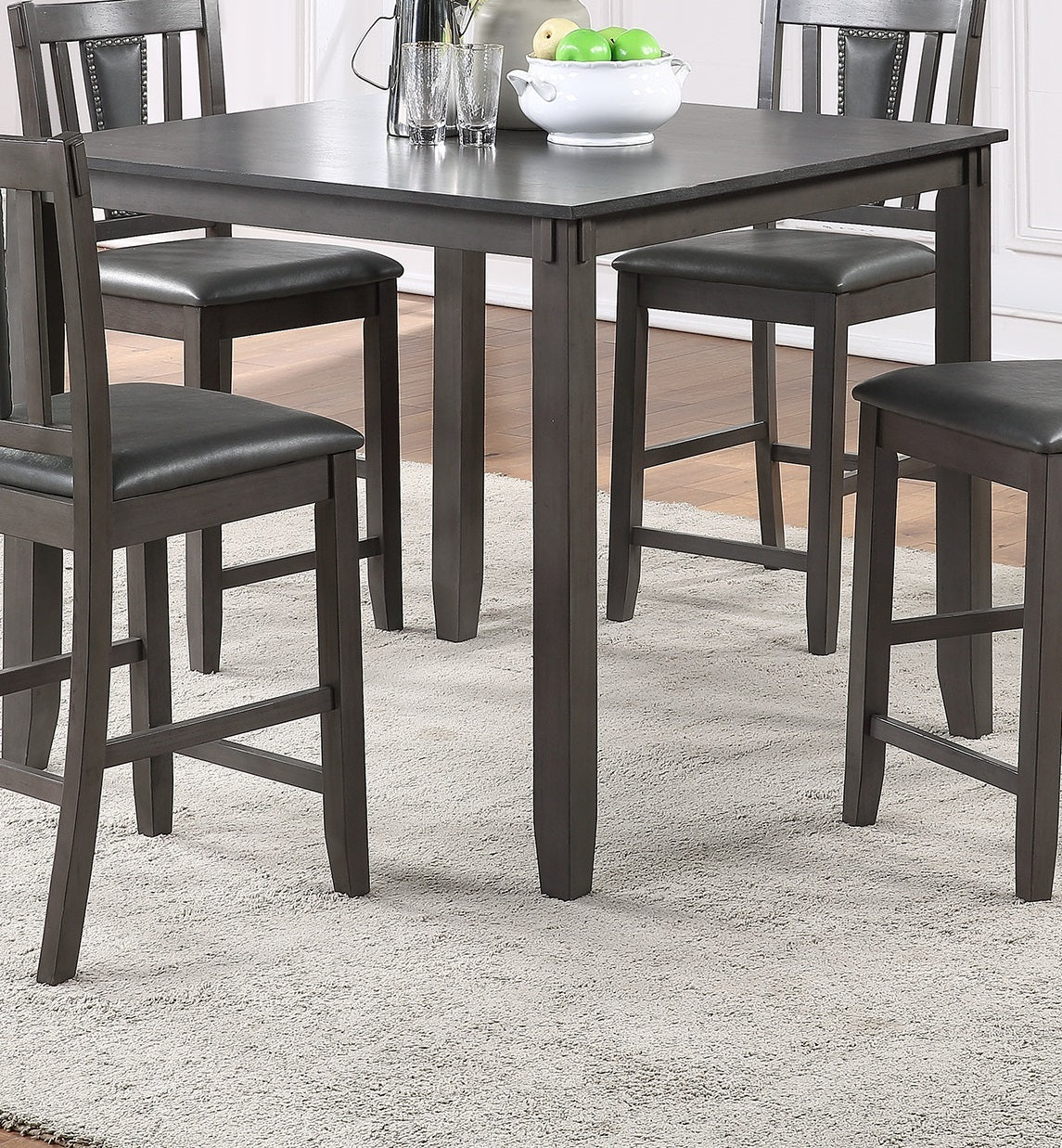 Grey Finish Dinette 5Pc Set Kitchen Breakfast Counter Height Dining Table W Wooden Top Upholstered Cushion 4X High Chairs Dining Room Furniture Gray Wood Dining Room Solid Wood Rubberwood Square Dining Table With Chair Wood Wood Grey Mix Seats 4 42