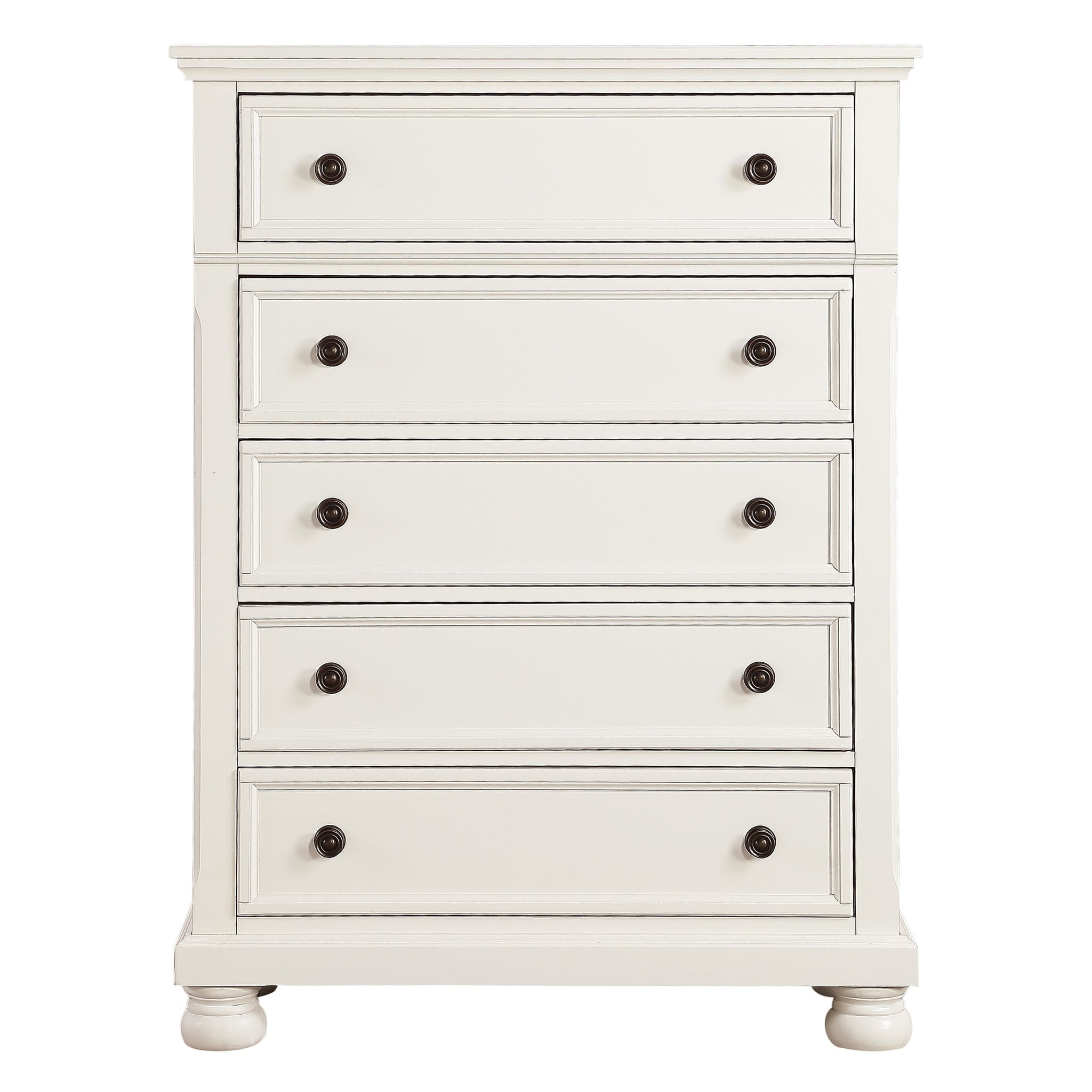 Casual White Finish 1Pc Chest Of Drawers Antique Bronze Tone Knobs Bun Feet Bedroom Furniture White Bedroom Wood