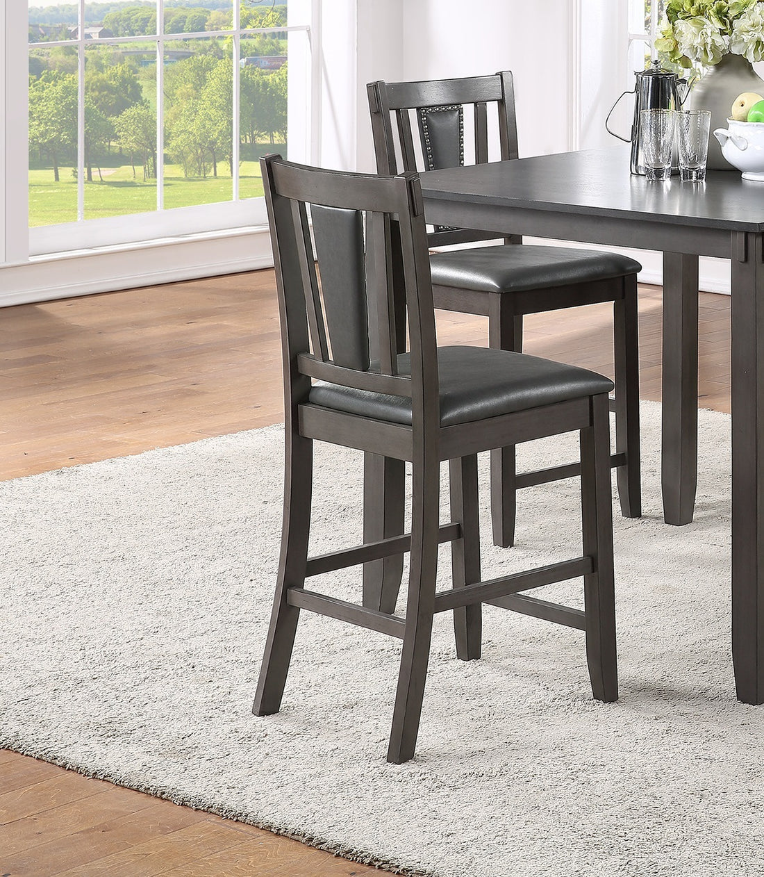 Grey Finish Dinette 5Pc Set Kitchen Breakfast Counter Height Dining Table W Wooden Top Upholstered Cushion 4X High Chairs Dining Room Furniture Gray Wood Dining Room Solid Wood Rubberwood Square Dining Table With Chair Wood Wood Grey Mix Seats 4 42