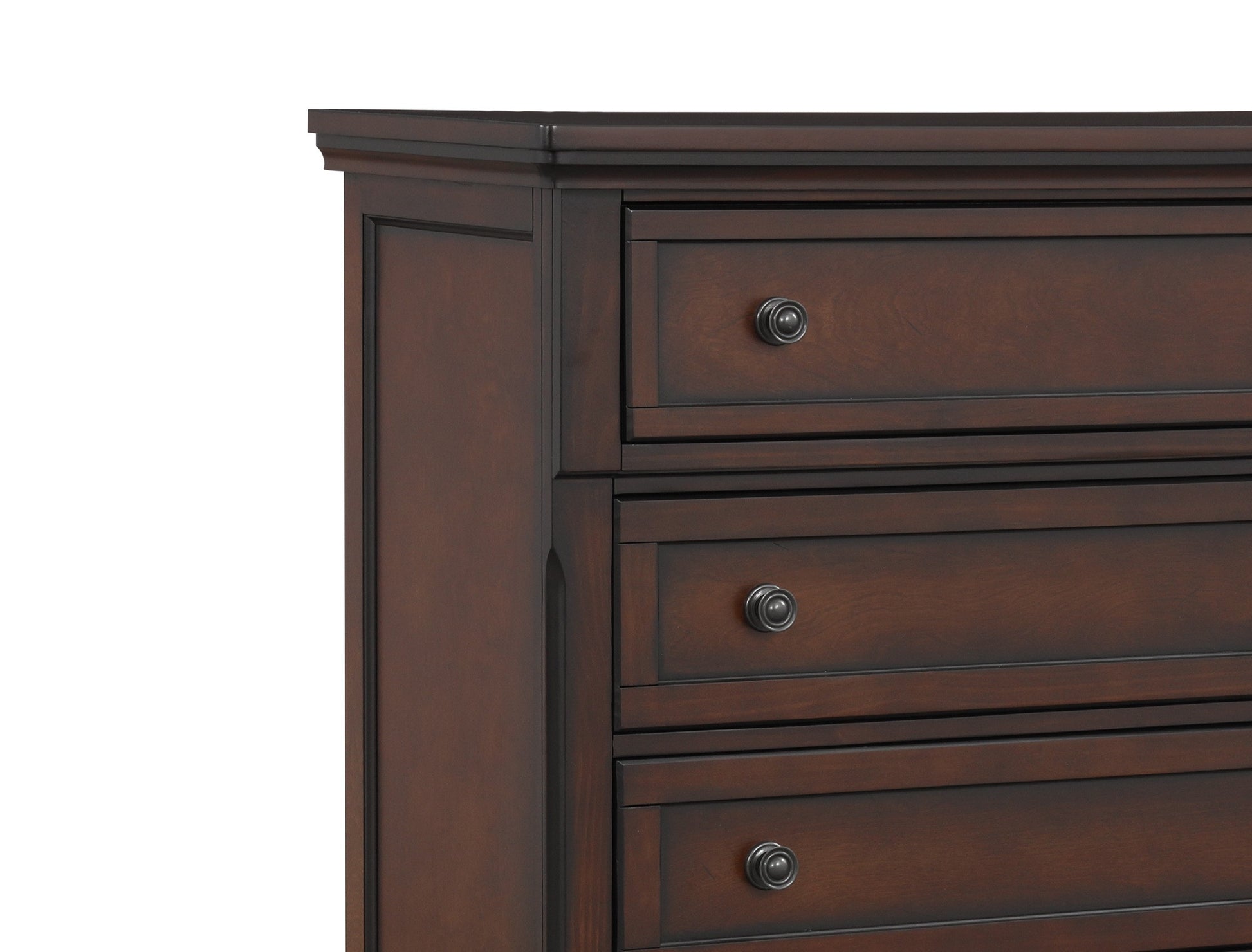 Transitional Bedroom 1Pc Chest Of Five Drawers Bun Feet Brown Cherry Finish Birch Veneer Home Furniture Brown Mix Wood