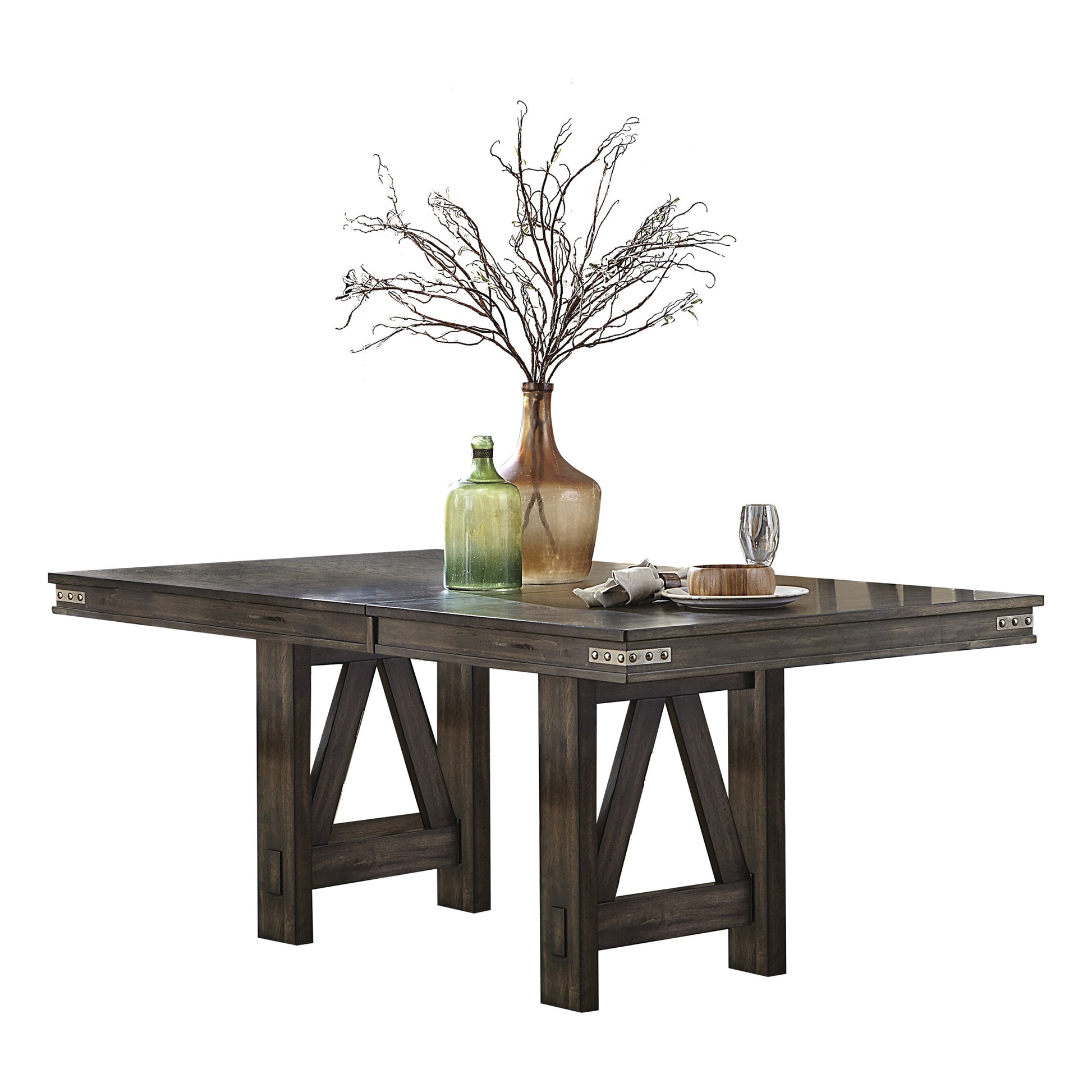 Brown Finish Rustic Look 1Pc Dining Table With Butterfly Extension Leaf Solid Rubberwood Dining Furniture Brown Dining Room Industrial,Rustic Wood