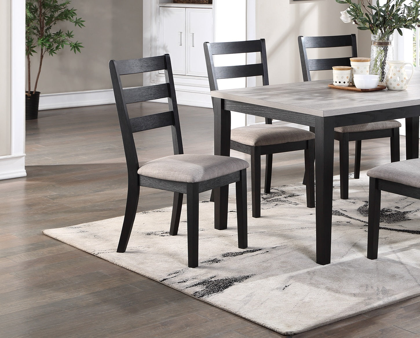 Natural Simple Wooden Table Top 7Pc Dining Set Dining Room Furniture Ladder Back Side Chairs Cushion Seat Light 2 Tone Sand Fabric. Wood Dining Room Solid Wood Rubberwood Rectangular Dining Table With Chair Wood Wood Natural Ladder Back Seats 6 60 Inches