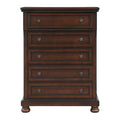 Transitional Bedroom 1Pc Chest Of Five Drawers Bun Feet Brown Cherry Finish Birch Veneer Home Furniture Brown Mix Wood