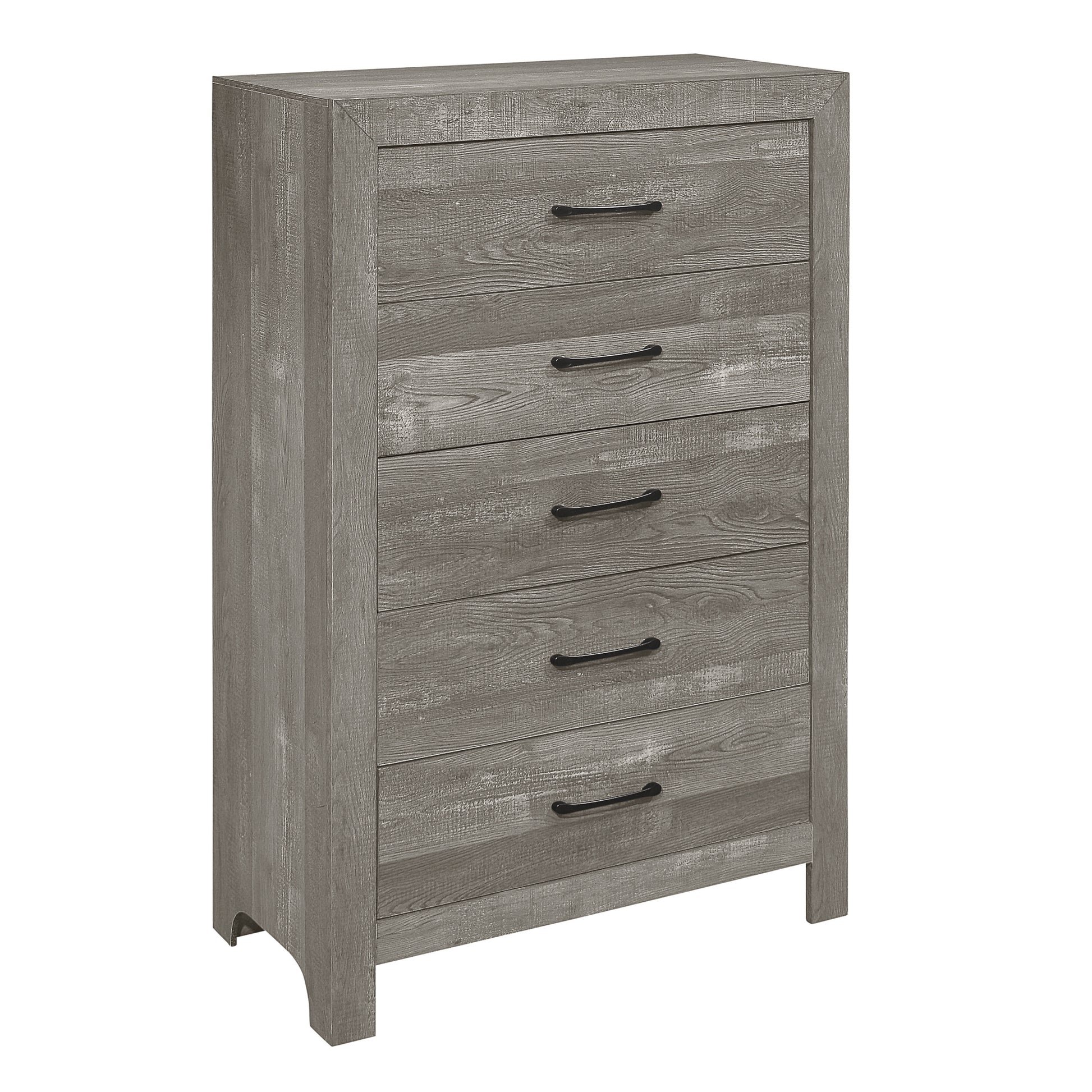 Rustic Design Gray Finish 1Pc Chest With Storage Drawers Black Metal Hardware Bedroom Furniture Gray Wood