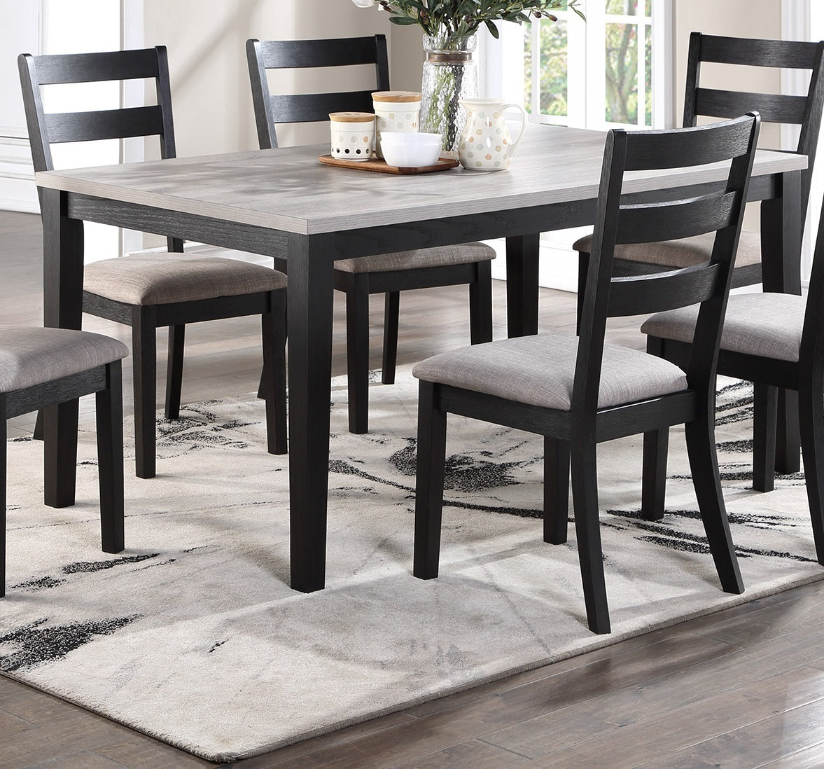 Natural Simple Wooden Table Top 7Pc Dining Set Dining Room Furniture Ladder Back Side Chairs Cushion Seat Light 2 Tone Sand Fabric. Wood Dining Room Solid Wood Rubberwood Rectangular Dining Table With Chair Wood Wood Natural Ladder Back Seats 6 60 Inches