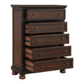 Transitional Bedroom 1Pc Chest Of Five Drawers Bun Feet Brown Cherry Finish Birch Veneer Home Furniture Brown Mix Wood