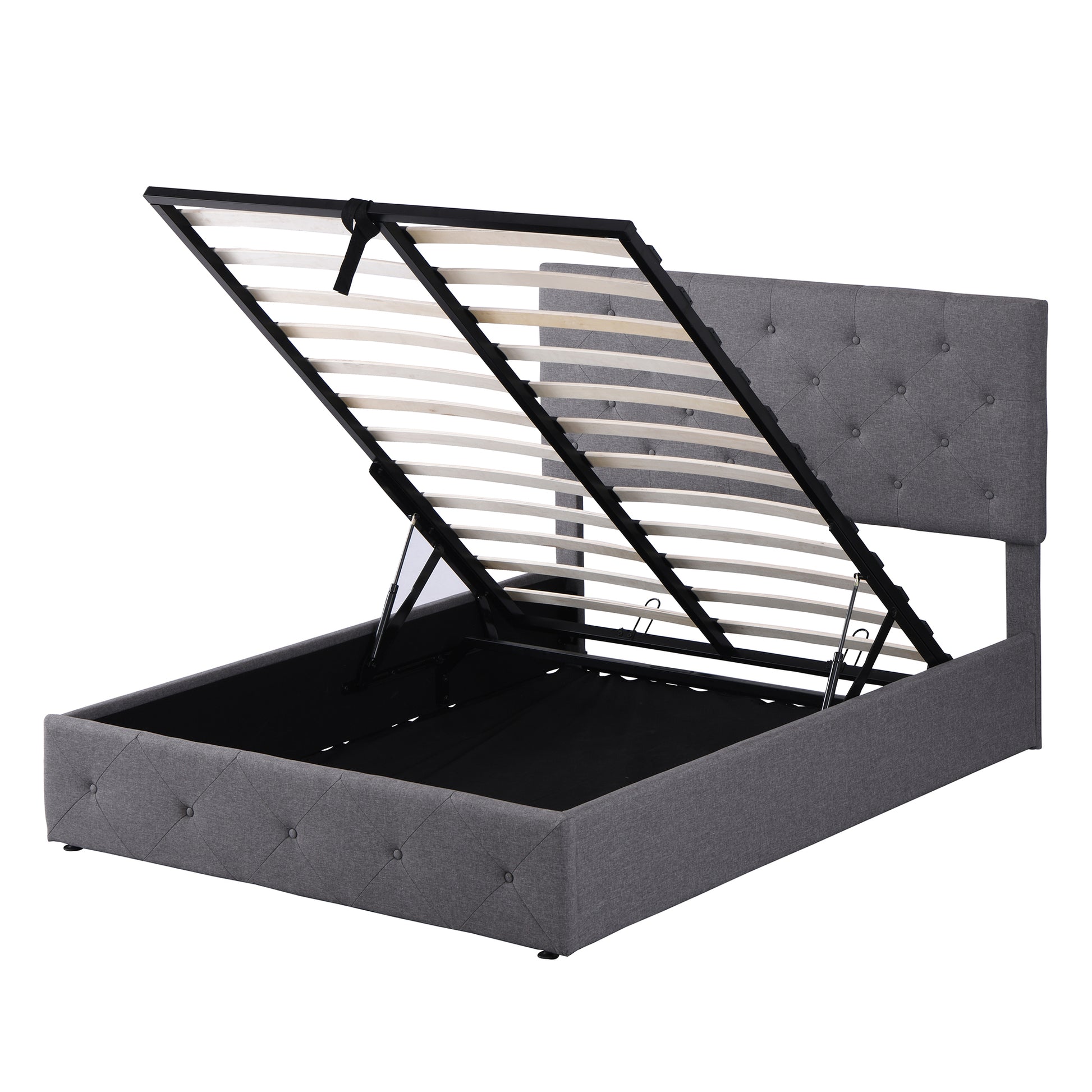 Full Size Upholstered Platform Bed With A Hydraulic Storage System Gray Gray Upholstered