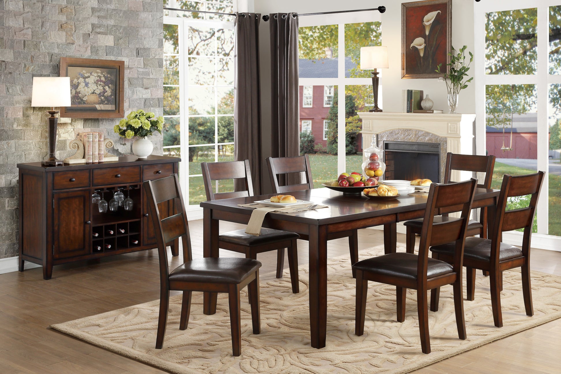 Cherry Finish Transitional 1Pc Dining Table With Extension Leaf Mango Veneer Wood Dining Furniture Cherry Dining Room Transitional Wood