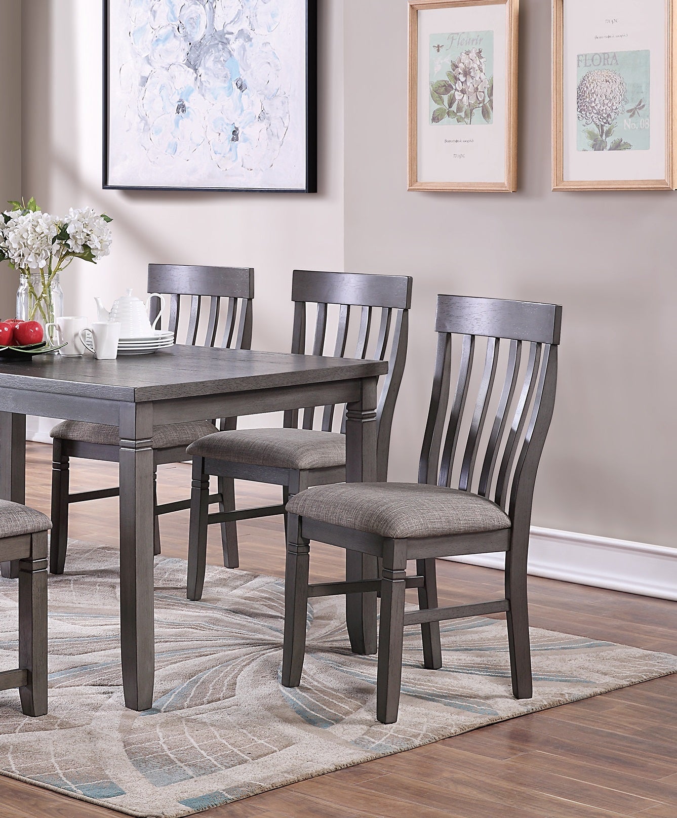 Dining Room Furniture Simple 6Pc Set Dining Table 4X Side Chairs And A Bench Solid Wood And Veneers Wood Dining Room Solid Wood Rubberwood Rectangular Dining Table With Chair And Bench Wood Wood Grey Mix Slat Back Seats 6 60 Inches