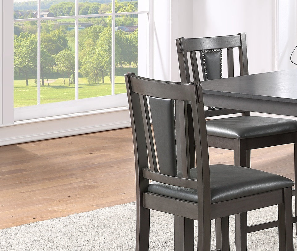 Grey Finish Dinette 5Pc Set Kitchen Breakfast Counter Height Dining Table W Wooden Top Upholstered Cushion 4X High Chairs Dining Room Furniture Gray Wood Dining Room Solid Wood Rubberwood Square Dining Table With Chair Wood Wood Grey Mix Seats 4 42