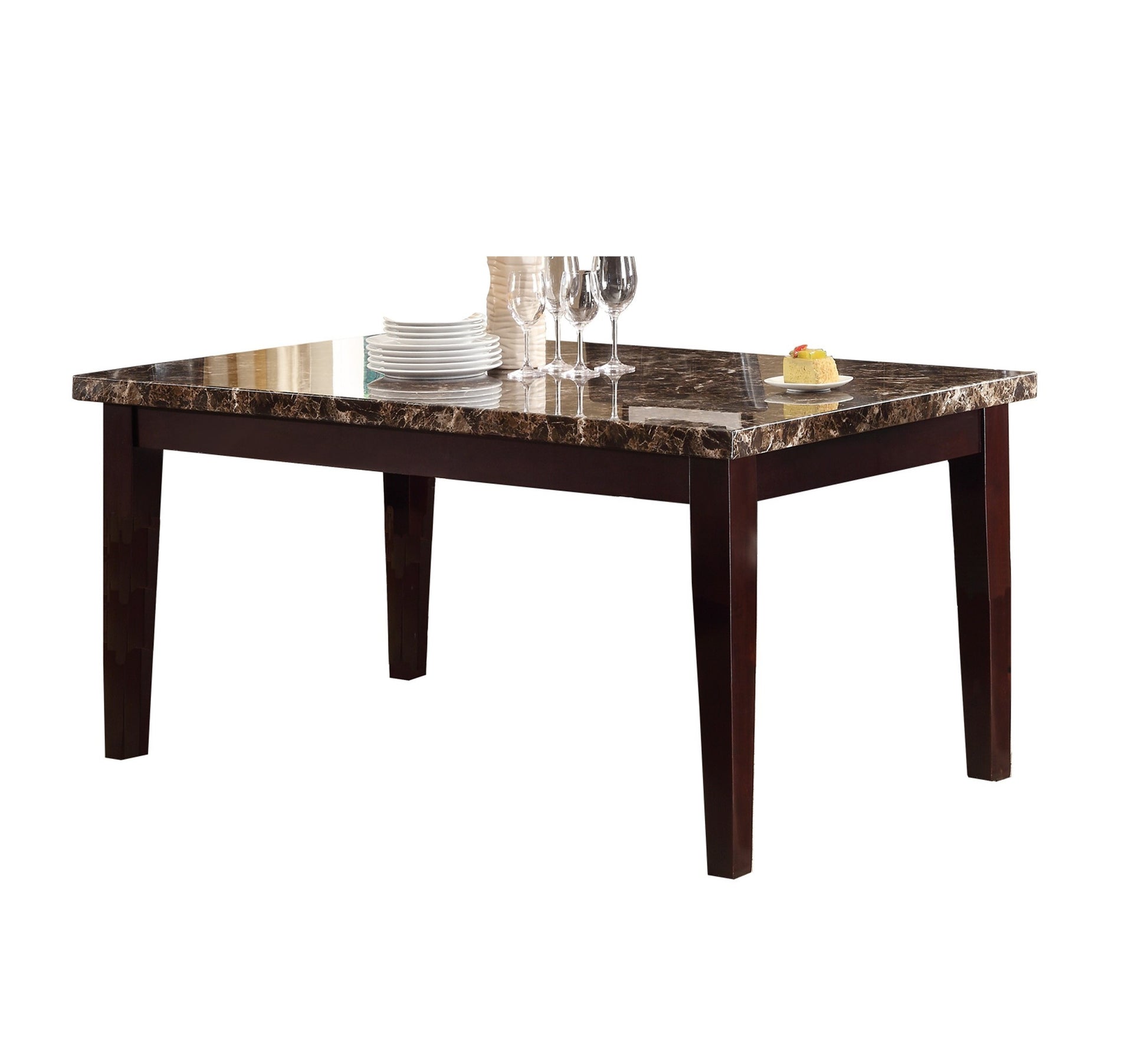 Espresso Finish Casual 1Pc Dining Table Faux Marble Top Transitional Dining Room Furniture Espresso Dining Room Transitional Wood