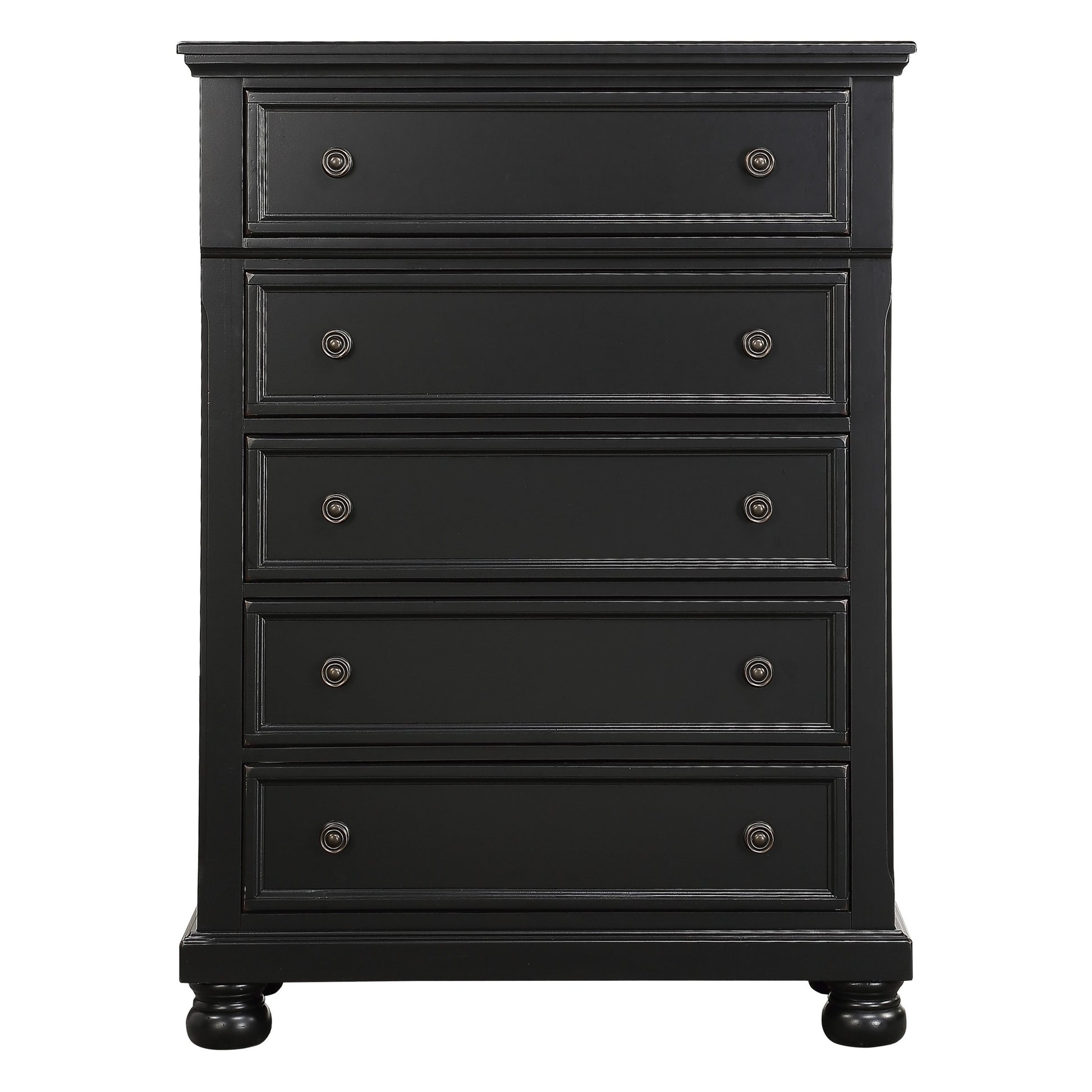 Casual Transitional Styling 1Pc Chest Of Drawers Black Finish Bun Feet Bedroom Furniture Black Bedroom Transitional Wood