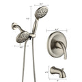 Classic High Pressure Single Handle 6 Function Rain Shower Head With Handheld Shower With Tup Spout Brushed Nickel Abs