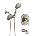 Classic High Pressure Single Handle 6 Function Rain Shower Head With Handheld Shower With Tup Spout Brushed Nickel Abs