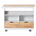 Rolling Kitchen Island With Storage, Two Sided Kitchen Island Cart On Wheels With Rubberwood Top,Wine And Spice Rack, Large Kitchen Cart With 2 Drawers, 3 Open Compartments, White White Kitchen European,Farmhouse,French,Mid Century Modern,Rustic