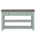 48'' Solid Pine Wood Top Console Table, Modern Entryway Sofa Side Table With 3 Storage Drawers And 2 Shelves. Easy To Assemble Green Brown Top Green Pine