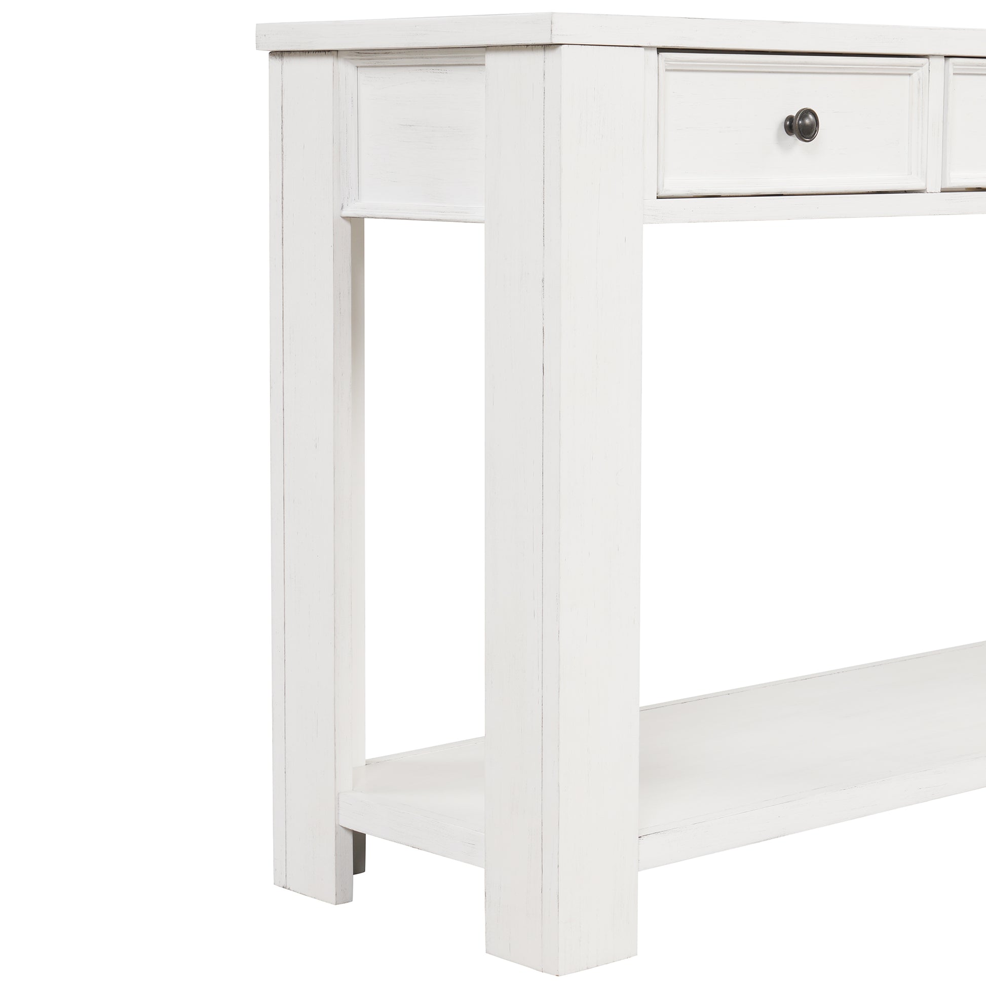 63" Pine Wood Console Table With 4 Drawers And 1 Bottom Shelf For Entryway Hallway Easy Assembly 63 Inch Long Sofa Table Antique White Antique White Pine