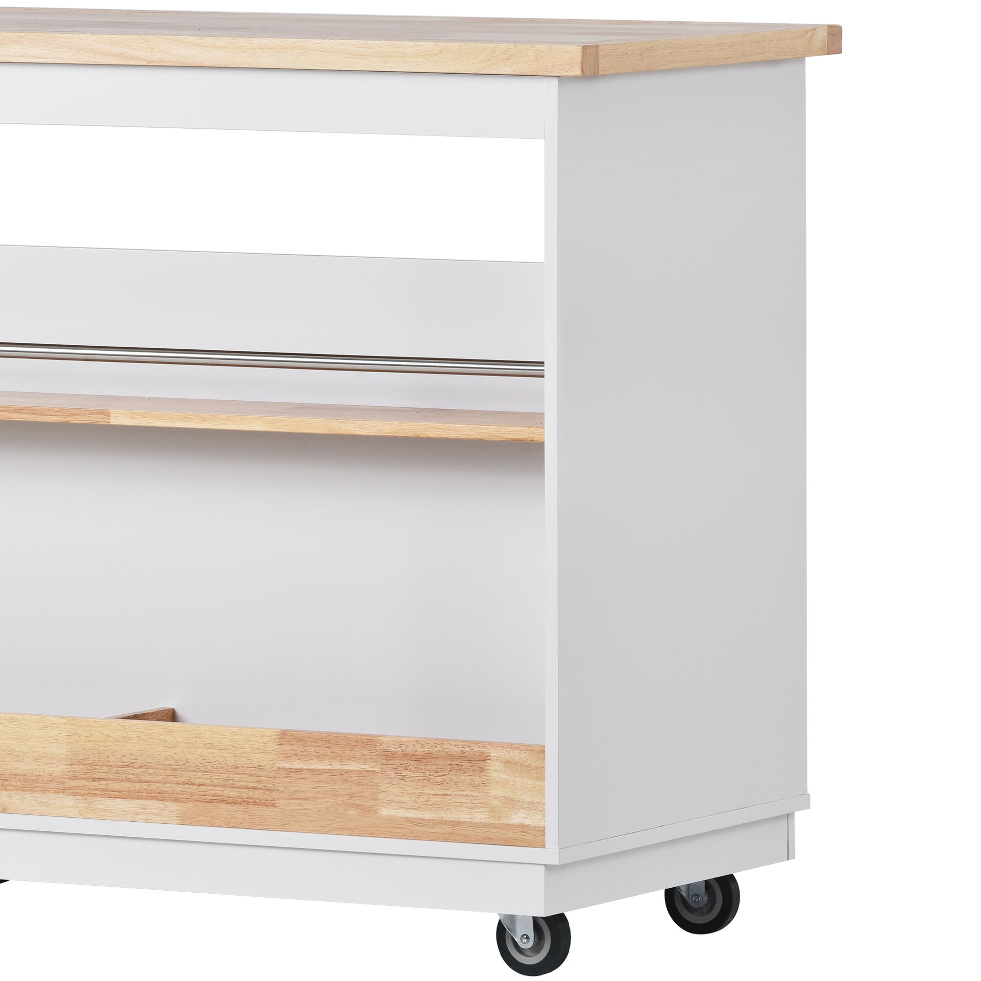 Rolling Kitchen Island With Storage, Two Sided Kitchen Island Cart On Wheels With Rubberwood Top,Wine And Spice Rack, Large Kitchen Cart With 2 Drawers, 3 Open Compartments, White White Kitchen European,Farmhouse,French,Mid Century Modern,Rustic