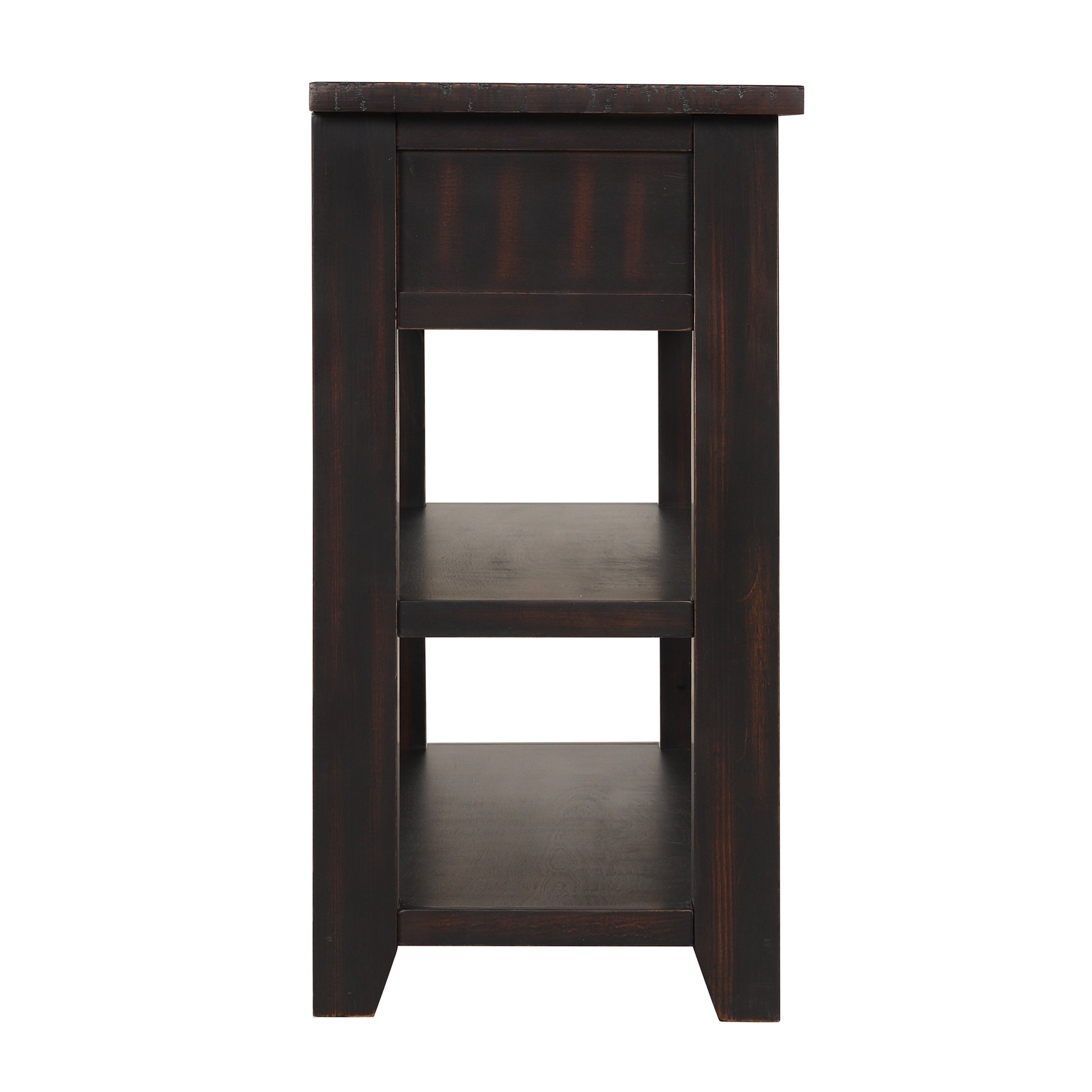 48'' Solid Pine Wood Top Console Table, Modern Entryway Sofa Side Table With 3 Storage Drawers And 2 Shelves. Easy To Assemble Black Black Pine