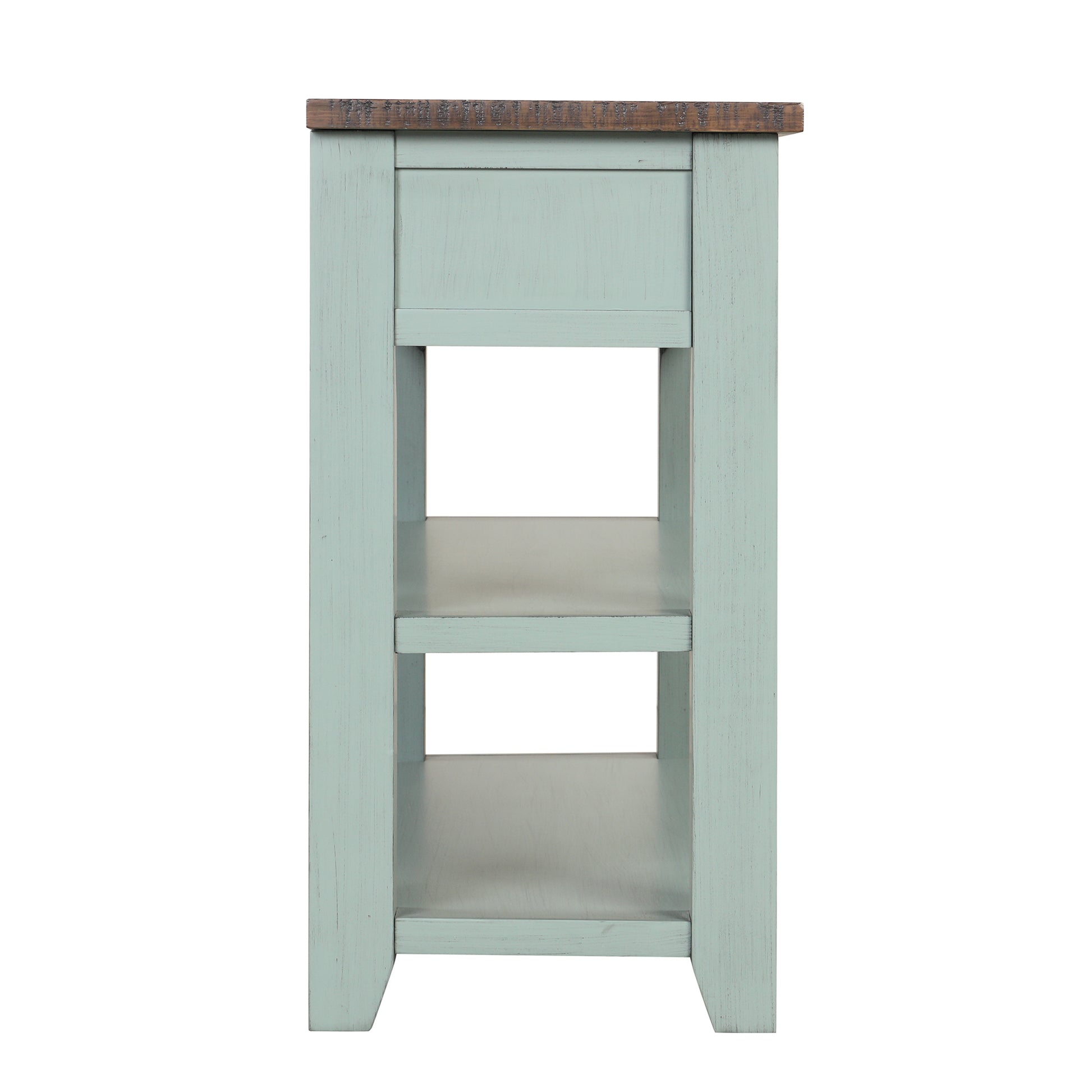 48'' Solid Pine Wood Top Console Table, Modern Entryway Sofa Side Table With 3 Storage Drawers And 2 Shelves. Easy To Assemble Green Brown Top Green Pine
