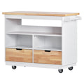 Rolling Kitchen Island With Storage, Two Sided Kitchen Island Cart On Wheels With Rubberwood Top,Wine And Spice Rack, Large Kitchen Cart With 2 Drawers, 3 Open Compartments, White White Kitchen European,Farmhouse,French,Mid Century Modern,Rustic