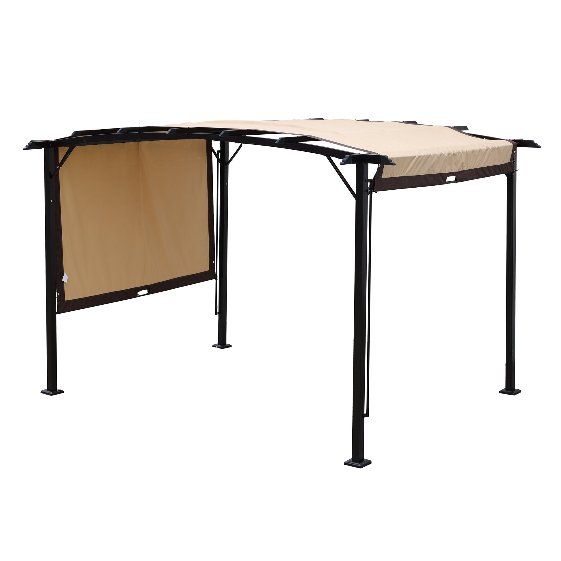 12 X 9 Ft Outdoor Pergola Patio Gazebo,Retractable Shade Canopy,Steel Frame Grape Gazebo,Sunshelter Pergola For Gardens,Terraces,Backyard Same As W419S00041 Beige Brown Steel