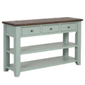 48'' Solid Pine Wood Top Console Table, Modern Entryway Sofa Side Table With 3 Storage Drawers And 2 Shelves. Easy To Assemble Green Brown Top Green Pine