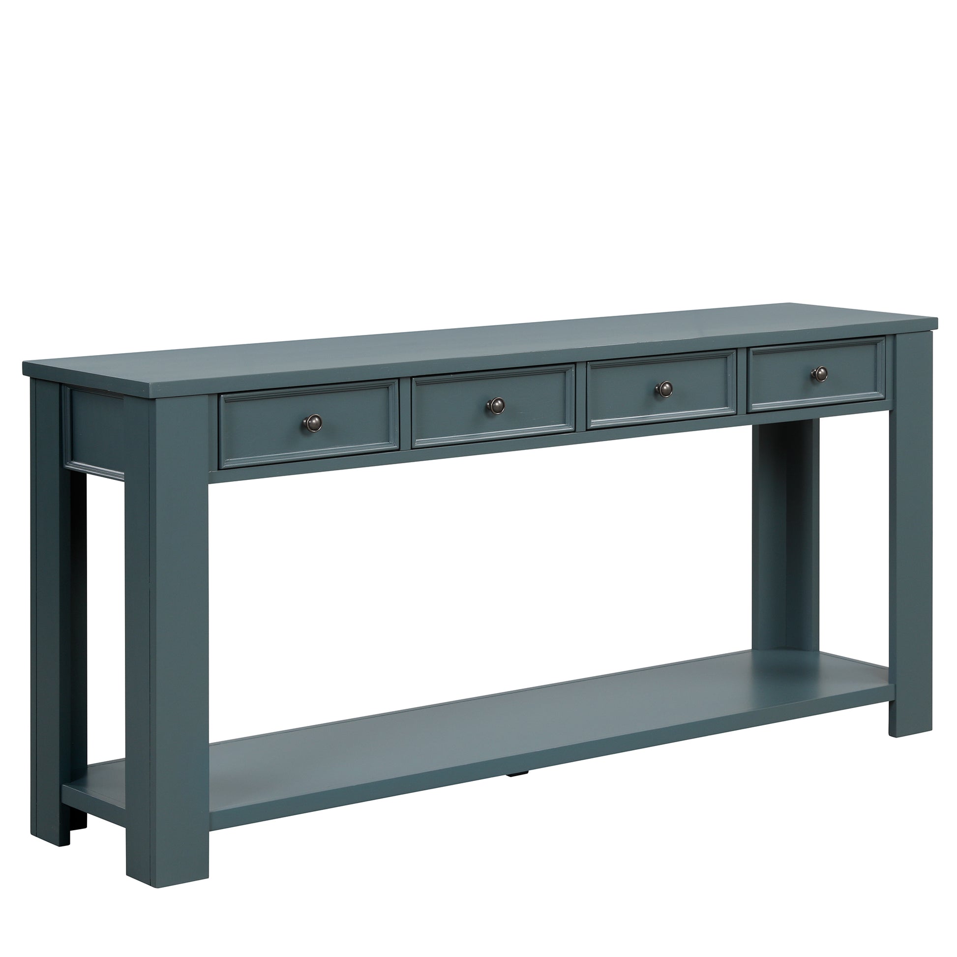 63" Pine Wood Console Table With 4 Drawers And 1 Bottom Shelf For Entryway Hallway Easy Assembly 63 Inch Long Sofa Table Dark Blue Blue Pine