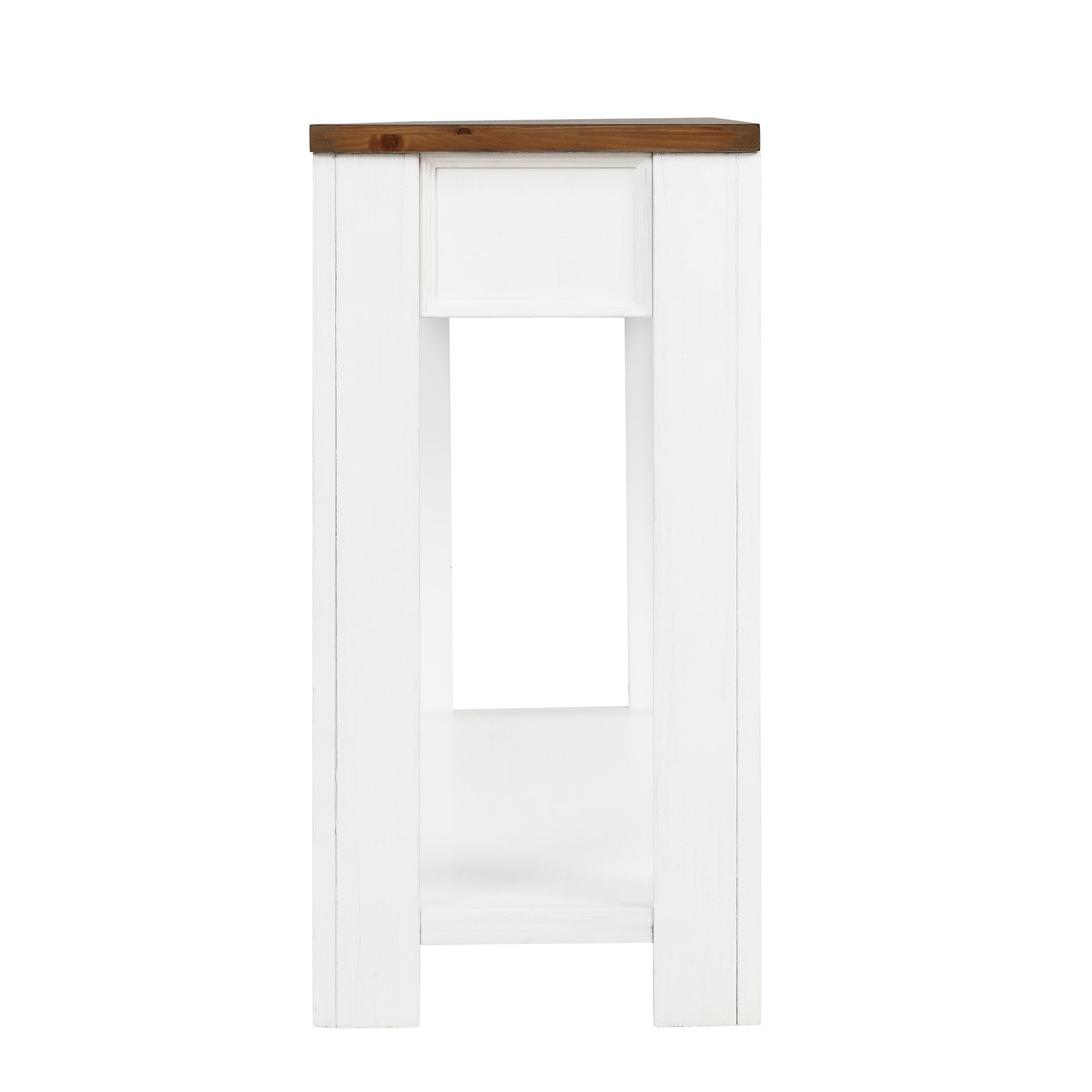 63" Pine Wood Console Table With 4 Drawers And 1 Bottom Shelf For Entryway Hallway Easy Assembly 63 Inch Long Sofa Table Antique White Brown Top Antique White Pine