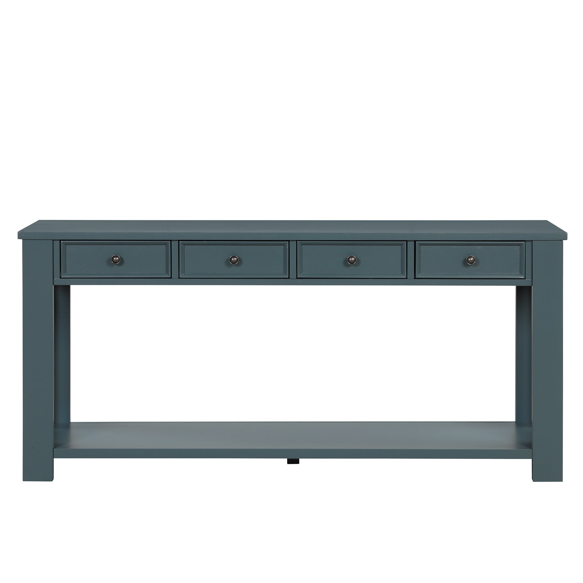 63" Pine Wood Console Table With 4 Drawers And 1 Bottom Shelf For Entryway Hallway Easy Assembly 63 Inch Long Sofa Table Dark Blue Blue Pine