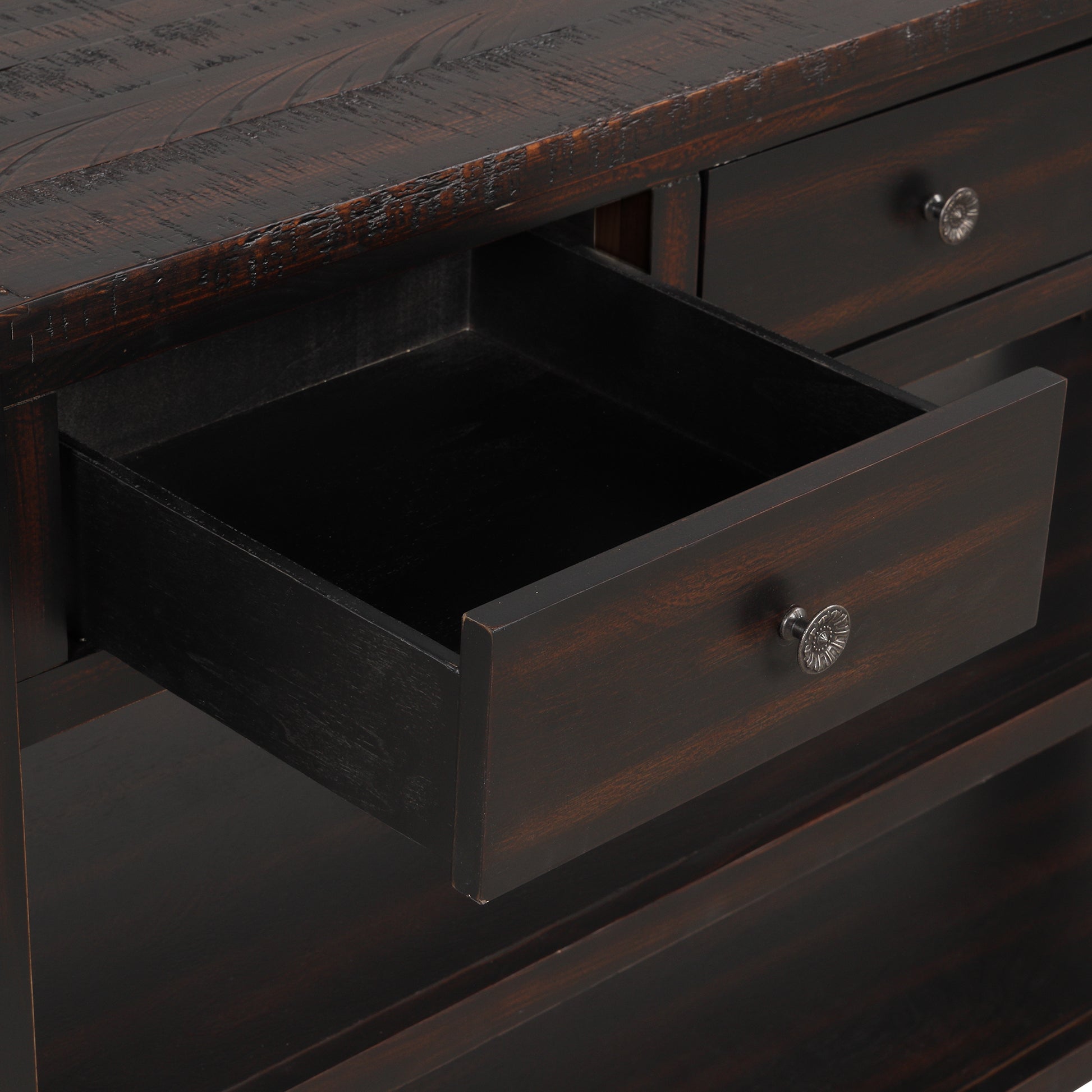 48'' Solid Pine Wood Top Console Table, Modern Entryway Sofa Side Table With 3 Storage Drawers And 2 Shelves. Easy To Assemble Black Black Pine