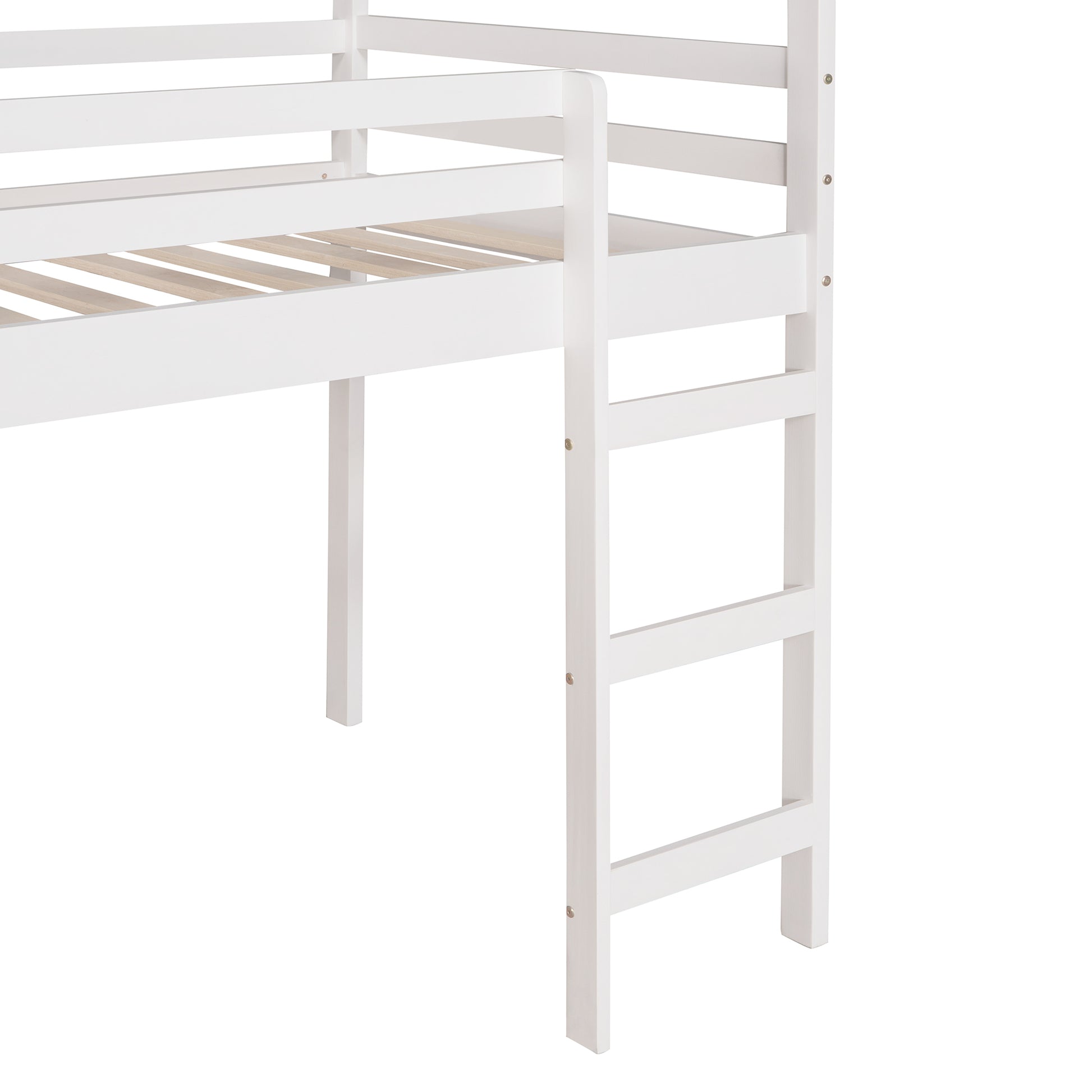 Twin Loft Bed With Slide, House Bed With Slide,White Old Sku :Wf286245Aak Twin White Solid Wood