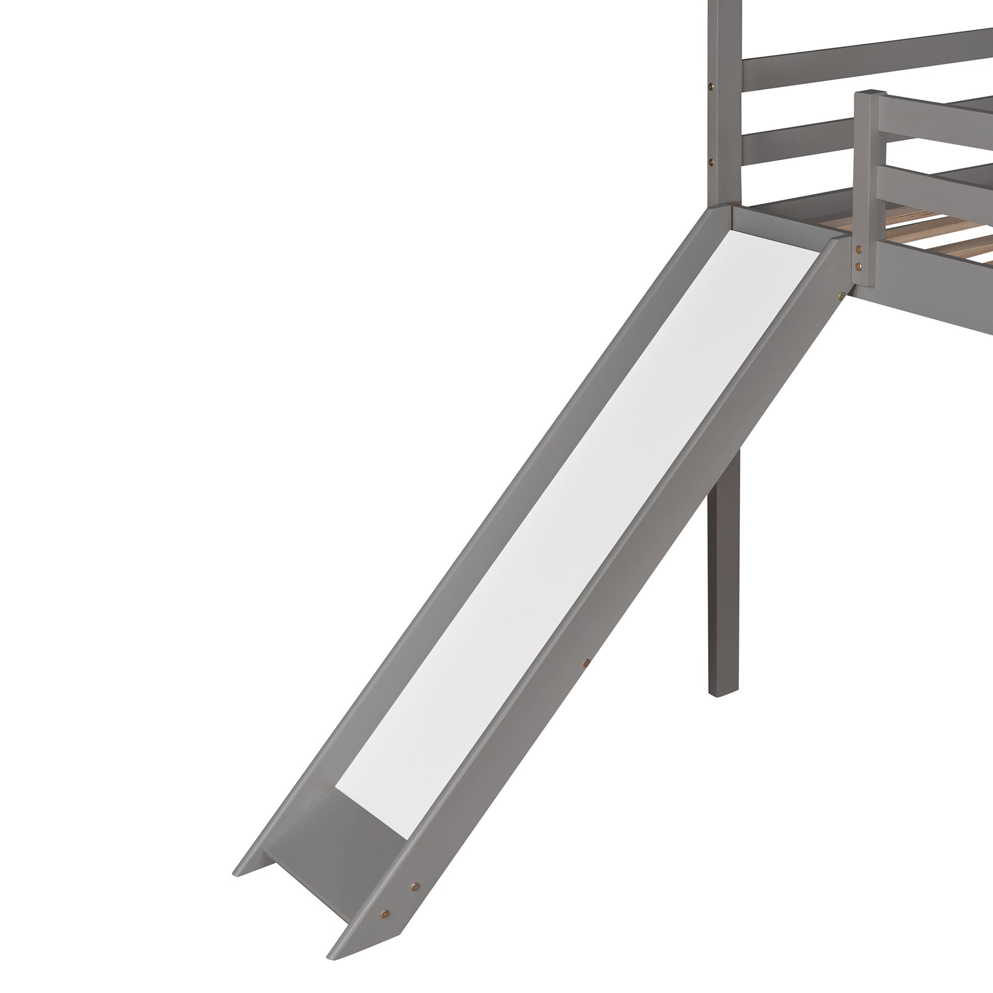 Twin Loft Bed With Slide, House Bed With Slide,Gray Old Sku :Wf286245Aae Twin Gray Solid Wood